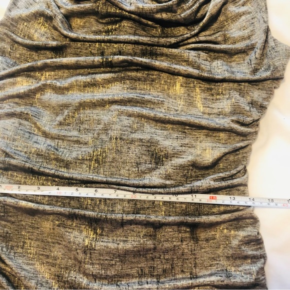 Frank Lyman Size 10 Metallic Knit Draped Cowl Sheath Dress Gold - Picture 5 of 11